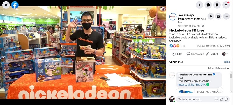 Takashimaya x Nickelodeon FB live sales emcee singapore lester