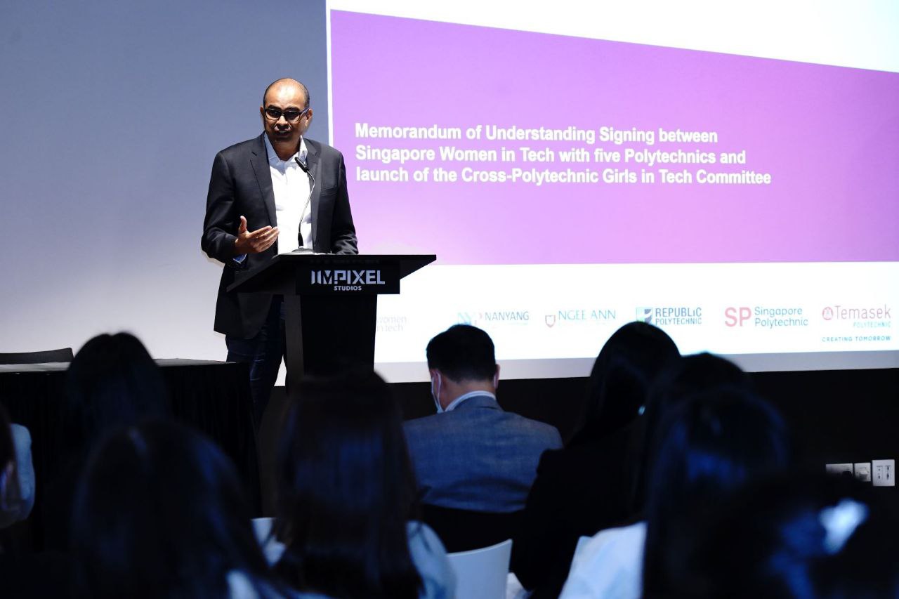 MOU Signing between Singapore Women in Tech with five Polytechnics and launch of the Cross-Polytechnic Girls in Tech - Emcee Lester